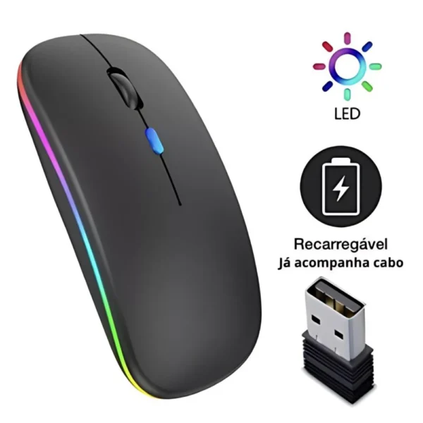 Mouse Wireless Recarregável Led Rgb 2.4 Ghz Sem Fio - Imagem 2