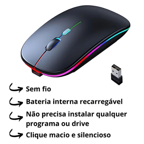 Mouse Wireless Recarregável Led Rgb 2.4 Ghz Sem Fio - Imagem 4